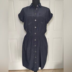 Maison Jules Navy Button-Front Midi Dress Medium